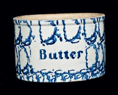 Late 19th Century Blue and White Spongeware Stoneware Hot Water