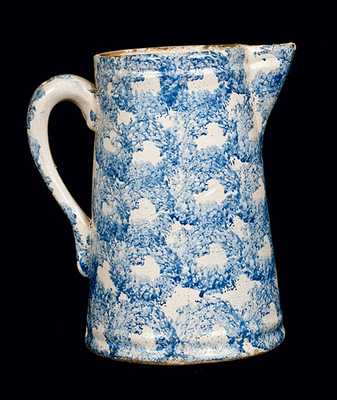 Blue and White Spongeware Pitcher with Chainlink Decoration
