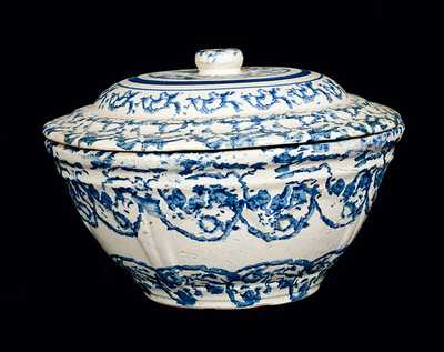 Blue and White Spongeware Bowl with Lid