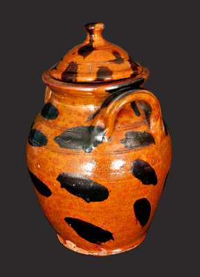 Exceptional Cain Pottery, Sullivan County, Tennessee, Lidded Redware Jar