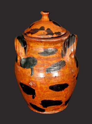 Exceptional Cain Pottery, Sullivan County, Tennessee, Lidded Redware Jar