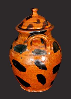 Exceptional Cain Pottery, Sullivan County, Tennessee, Lidded Redware Jar