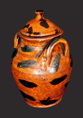 Exceptional Cain Pottery, Sullivan County, Tennessee, Lidded Redware Jar