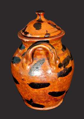 Exceptional Cain Pottery, Sullivan County, Tennessee, Lidded Redware Jar