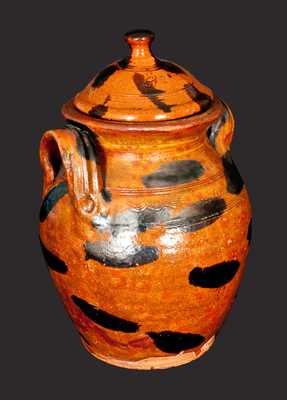 Exceptional Cain Pottery, Sullivan County, Tennessee, Lidded Redware Jar