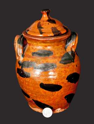 Exceptional Cain Pottery, Sullivan County, Tennessee, Lidded Redware Jar