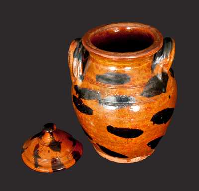 Exceptional Cain Pottery, Sullivan County, Tennessee, Lidded Redware Jar