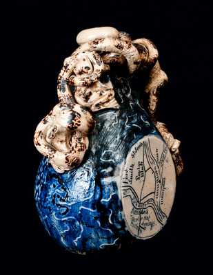 Exceptional Stoneware Temperance Jug with Snakes, Frog and Map, Texarkana Pottery or Anna Pottery
