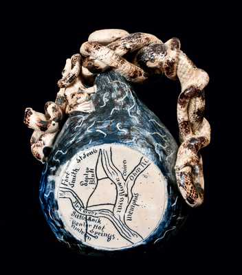 Exceptional Stoneware Temperance Jug with Snakes, Frog and Map, Texarkana Pottery or Anna Pottery