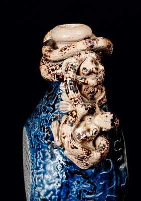 Exceptional Stoneware Temperance Jug with Snakes, Frog and Map, Texarkana Pottery or Anna Pottery
