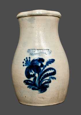 JOHN BURGER / ROCHESTER, NY Stoneware Pitcher with Bright Cobalt Floral Decoration