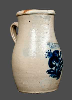 JOHN BURGER / ROCHESTER, NY Stoneware Pitcher with Bright Cobalt Floral Decoration