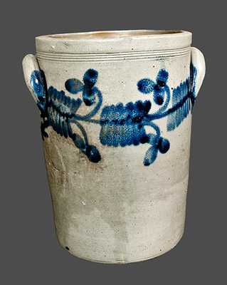 Pail-Shaped Philadelphia Stoneware Crock with Floral Decoration, circa 1840
