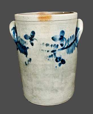 Pail-Shaped Philadelphia Stoneware Crock with Floral Decoration, circa 1840