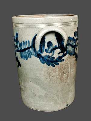 Pail-Shaped Philadelphia Stoneware Crock with Floral Decoration, circa 1840