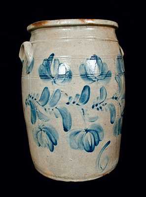 6 Gal. Western PA Stoneware Crock with Elaborate Floral Decoration