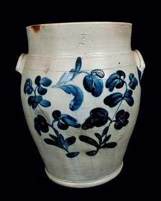 3 Gal. Philadelphia, PA Stoneware Crock with Floral Decoration