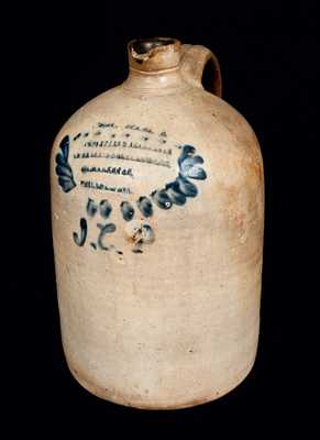 Rare JOHN G. HOPKINS / PHILADELPHIA, PA Stoneware Vinegar Jug with "J. C. P." Freehand Initials