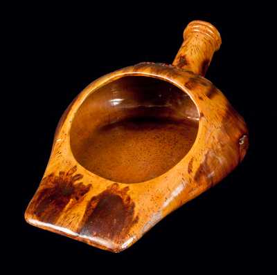 Extremely Rare Redware Bedpan Signed J. HEART (Jacob Heart, Chambersburg, PA)