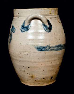 Very Rare PAUL CUSHMAN, Albany, NY, Stoneware Crock with Five Large Cobalt 5 s