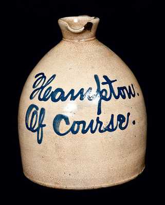 Very Rare New Jersey Stoneware Script Jug Inscribed Hampton Of Course