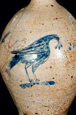 Extremely Rare and Important St. Patrick s Day 1808 New York Stoneware Jug w/ Incised Bird