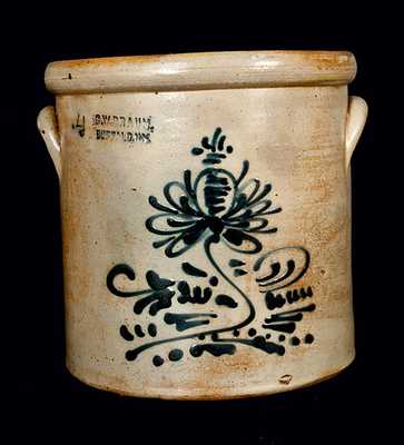 C. W. BRAUN / BUFFALO, NY Stoneware Crock with Slip-Trailed Floral Decoration