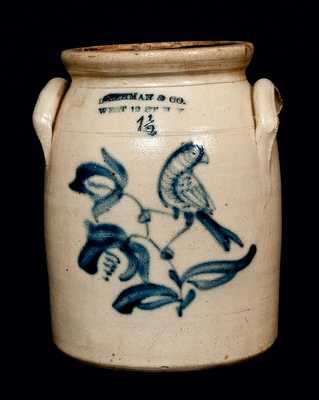 L. LEHMAN, New York City, Stoneware Crock with Bird and Floral Decoration