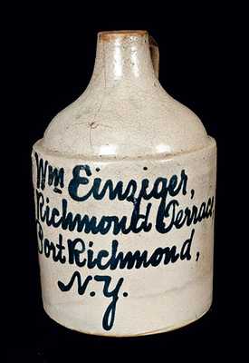 Rare Port Richmond, NY Stoneware Script Jug att. Fulper Bros., Flemington, NJ