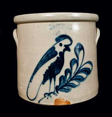 F. B. NORTON / WORCESTER, MA Stoneware Crock with Parrot Decoration