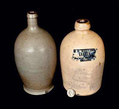 Lot of Two: Quart Stoneware Jugs incl. Rare Signed Remmey Philadelphia Advertising Jug