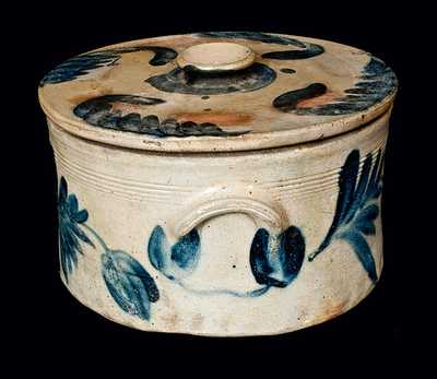 Richard Remmey, Philadelphia, Stoneware Cake Crock with Lid and Elaborate Cobalt Decoration