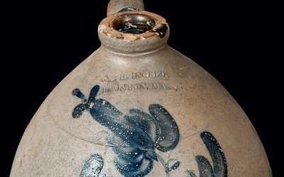 WM. H. INGELL / TAUNTON, MASS. Stoneware Jug with Floral Decoration