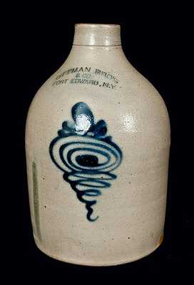 OTTMAN BROS. / FORT EDWARD, NY Stoneware Jug with Tornado Design