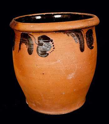 JOHN BELL / WAYNESBORO Redware Crock with Manganese Tulip Decoration