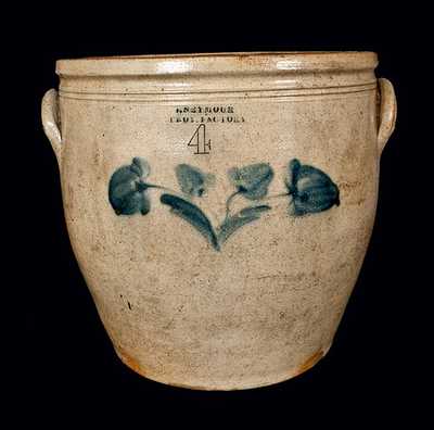 I. SEYMOUR / TROY FACTORY Stoneware Crock with Floral Decoration
