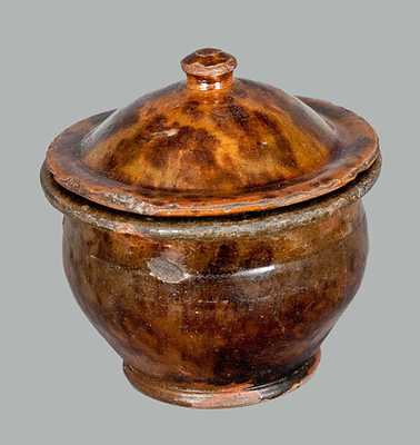 Glazed Pennsylvania Redware Sugar Bowl with Lid