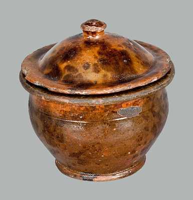Glazed Pennsylvania Redware Sugar Bowl with Lid