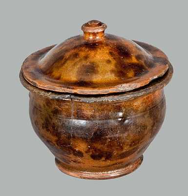 Glazed Pennsylvania Redware Sugar Bowl with Lid