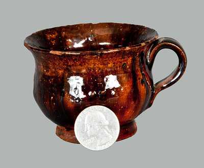 Fine Diminutive Redware Teacup with Manganese Drips