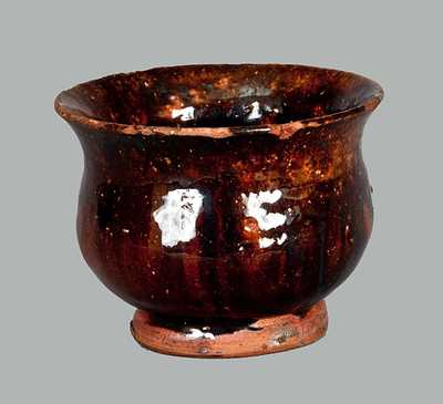 Fine Diminutive Redware Teacup with Manganese Drips