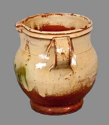 Redware Cream Pitcher with Yellow Lead Slip Coating