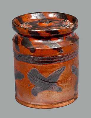Diminutive Redware Lidded Jar with Profuse Manganese Decoration