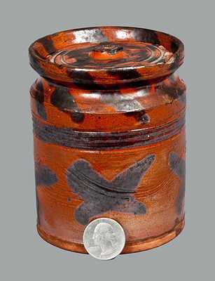 Diminutive Redware Lidded Jar with Profuse Manganese Decoration