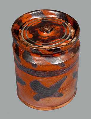 Diminutive Redware Lidded Jar with Profuse Manganese Decoration
