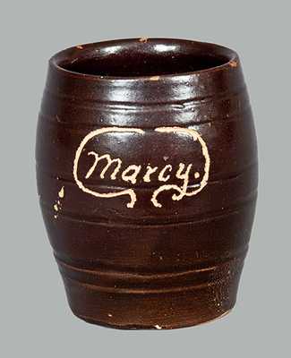 Stoneware Barrel-Shaped Pitcher with "Marcy" Inscribed