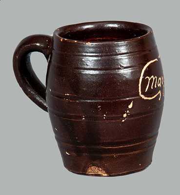 Stoneware Barrel-Shaped Pitcher with "Marcy" Inscribed