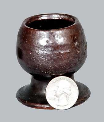 Rare Small Redware Egg Cup Signed By W. W. CLINE, Hartford City, IN