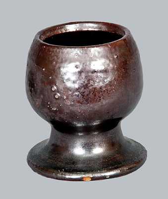 Rare Small Redware Egg Cup Signed By W. W. CLINE, Hartford City, IN