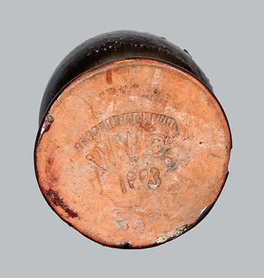 Rare Small Redware Egg Cup Signed By W. W. CLINE, Hartford City, IN